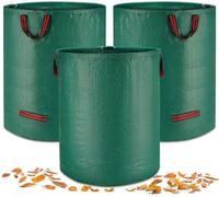 Unyqoos® - Lot de 3 sacs pour déchets de jardin, 500 litres – en polypropylène résistant à la déchirure, imperméable, autoportant, pliable, avec 3 poignées de transport