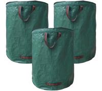 Unyqoos® - Lot de 3 sacs pour déchets de jardin de 120 litres – Sacs en polypropylène robustes avec couvercle à fermeture éclair, dimensions 45 x 76 cm, avec poignées de transport supérieures et infér