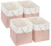 Unyqoos® Lot de 4 boîtes de rangement de 25 x 25 x 25 cm, rose/blanc – multifonctionnelles pour armoires et étagères, en toile/EVA/polypropylène, avec des barres métalliques, des poignées en coton, li