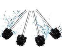 Unyqoos® : Lot de 4 brosses WC noires avec manche en acier inoxydable résistant à la rouille, tête de brosse conique de Ø 6,5 cm, nettoyage à 360°, design ergonomique