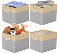 Unyqoos® : Lot de 4 corbeilles pliables en tissu, dimensions 33 x 38 x 33 cm. Ces corbeilles robustes sont dotées d'une structure métallique et de poignées en corde de coton, idéales pour l'organisati