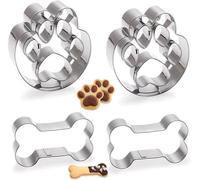 Unyqoos® : Lot de 4 emporte-pièces en acier inoxydable – 2 motifs os et 2 motifs pattes – Idéal pour décorer des biscuits, des gâteaux, adapté aux enfants