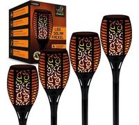 Unyqoos® : Lot de 4 lanternes solaires pour jardin – lanternes solaires résistantes aux intempéries, avec un effet de flamme réaliste, panneau solaire polycristallin, autonomie jusqu'à 12 heures, sécu