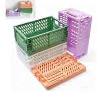 Unyqoos® : Lot de 4 paniers de rangement pliables en PP, gain de place (pliables à 2,5 cm), empilables avec poignées, disponibles en 4 couleurs – pour la maison et le bureau