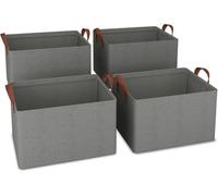 Unyqoos® : Lot de 4 paniers de rangement pliables, gris, en tissu Oxford, dimensions 30 x 20 x 15 cm. Structure stable grâce à un renforcement en fil de fer, gain de place et facile d'entretien
