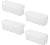 Unyqoos® : Lot de 4 paniers de rangement transparents en plastique, avec ouverture en forme de U, empilables et munis de poignées – idéaux pour la salle de bain, le bureau ou la cuisine