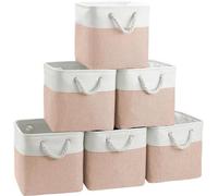 Unyqoos® : Lot de 6 boîtes de rangement cubiques, bicolores, en toile avec doublure en polyester, et avec des poignées en coton – boîtes de rangement pliables pour la maison et le bureau