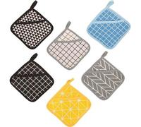 Unyqoos® : Lot de 6 maniques, 18 x 18 cm – isolantes et lavables, sous-verres épais en coton avec boucle de suspension, noir et gris