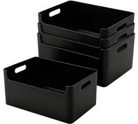 Unyqoos® : Lot de 6 paniers de rangement compacts, de couleur blanche, dimensions 30 x 11 x 9,5 cm, en plastique, avec poignées, empilables – polyvalents pour la salle de bain, la cuisine et le bureau