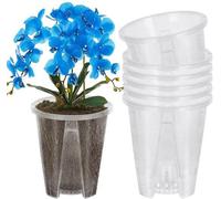 Unyqoos® : Lot de 6 pots transparents en plastique pour orchidées, diamètre 14 cm (en PP), avec drainage, ventilation en mesh et soucoupe – pour intérieur et extérieur