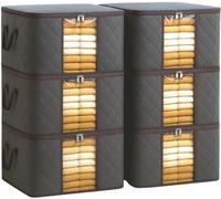 Unyqoos® : Lot de 6 sacs de rangement de 54 x 35 x 30 cm – Sacs en tissu empilables, résistants à la déchirure, avec fenêtre transparente et double fermeture éclair, idéaux pour ranger vêtements et co