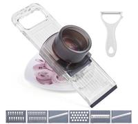 Unyqoos® Mandoline de cuisine 6-en-1 – trancheuse à légumes réglable avec lames en acier inoxydable, fonction julienne (3-5 mm), découpe ondulée, tranches, accessoire pour purée et éplucheur