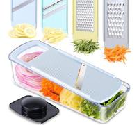 Unyqoos® Mandoline : trancheuse à légumes 4-en-1 – coupe-légumes multifonctionnel avec 4 lames en acier inoxydable, protection pour les mains, base antidérapante, et fabriquée en ABS sans BPA, idéale 