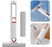 Unyqoos® Mini-mop avec système d'essorage intégré, portable et lavable à la main – idéal pour les fenêtres, les sols, les murs, les carrelages et l'intérieur de la voiture. Livré avec 1 tête en coton