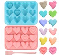 Unyqoos® Moule en silicone bicolore en forme de cœur – 12 cavités (6 motifs), pour la fabrication de glaçons, de chocolats, de savons et de bougies, sans BPA, résistant de -40°C à 230°C, inclut une br