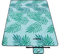 Unyqoos® - Nappe de pique-nique 200 x 150 cm – Nappe d'extérieur imperméable, lavable en machine, en polyester, pliable et transportable, de couleur bleu clair avec un motif de fougères tropicales