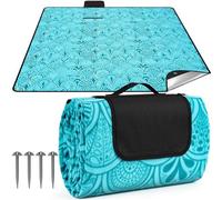 Unyqoos® - Nappe de pique-nique 200 x 200 cm - imperméable, 3 couches avec surface en peluche et feutre aiguilleté 100 g/m², base en feuille d'aluminium, pliable (38 x 26 x 12 cm), poignée de transpor