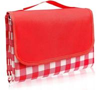 Unyqoos® - Nappe de pique-nique 200 x 200 cm - imperméable et anti-sable, base en PVC, surface en Oxford, avec poignée de transport, idéale pour la plage et le camping, couleur rouge