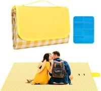 Unyqoos® - Nappe de pique-nique 200 x 200 cm - imperméable, pliable, en tissu Oxford avec noyau en coton, lavable, avec poignée de transport, idéale pour la plage et le camping, couleur jaune