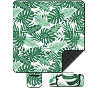Unyqoos® - Nappe de pique-nique 200x200 cm - Base imperméable en PE, surface en poly-pongee et doublure en coton, motif feuilles, pliable avec poignée de transport, pour 4 à 6 personnes, 1 kg
