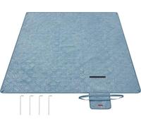 Unyqoos® - Nappe de pique-nique 200x200 cm – imperméable, lavable en machine, avec 4 piquets pour fixer au sol, pliable, en polyester, bleu clair avec motif de fougères tropicales