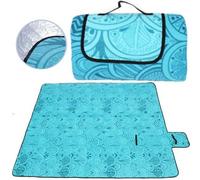 Unyqoos® : Nappe de pique-nique imperméable extra grande, 200 x 200 cm, en velours polaire et rembourrée en mousse, avec base en aluminium, pliable (37 x 26 x 12 cm), avec poignée de transport et sac,
