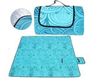 Unyqoos® : Nappe de pique-nique imperméable extra grande, 200 x 200 cm, en velours polaire et rembourrée en mousse, avec base en aluminium, pliable (37 x 26 x 12 cm), avec poignée de transport et sac,