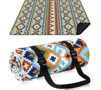 Unyqoos® - Nappe de pique-nique imperméable XXL, 200 x 200 cm - Design bohème, 3 couches (surface en matériau type "polypong", épaisse couche en coton non tissé, envers en Oxford), avec bandoulière de