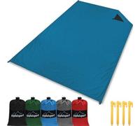 Unyqoos® – Nappe de pique-nique, robuste, en polyester bleu, dimensions 200 x 140 cm, pour jusqu'à 4 personnes, compacte (18 x 12 cm, 335 g), inclut 4 sardines