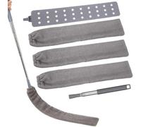 Unyqoos® Nettoyeur à poussière télescopique – Tige télescopique en acier inoxydable jusqu'à 1,4 m, tête flexible, tête de brosse universelle de 43 cm, 4 housses en microfibre lavables
