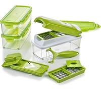 Unyqoos® Nicer Dicer Smart – Un coupe-légumes intelligent composé de 13 pièces, comprenant une mandoline, 2 lames en acier inoxydable G-NOX, un récipient de récupération avec couvercle hermétique, une