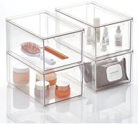 Unyqoos® : Organisateur de cosmétiques – Boîte de rangement en plastique avec tiroirs empilables, lot de 4, transparent, dimensions : 20,3 x 30,5 x 15,2 cm, idéal pour la salle de bain, le bureau et l