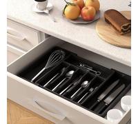 Unyqoos® Organisateur de couverts extensible, réglable de 33 à 57 cm, avec 8 compartiments, extra large, fabriqué en PP renforcé sans BPA, idéal pour ranger les couverts et les ustensiles de cuisine