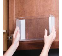 Unyqoos® Organisateur de cuisine transparent adhésif, dimensions 9 x 28 x 16,5 cm – Plastique, adhésif pour carrelage, métal, verre et bois, se retire sans laisser de résidus