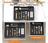 Unyqoos® Organisateur de tiroir à couverts réglable, de 33 à 57 cm, avec 8 compartiments, en PP sans BPA, avec coins antidérapants – rangement flexible pour couverts et ustensiles de cuisine