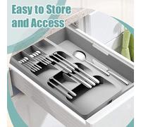 Unyqoos® Organisateur d'ustensiles extensible pour tiroirs de cuisine, réglable de 16,5 à 27 cm, avec 9 compartiments, en plastique, comprenant un grand compartiment pour les couteaux et les pinces