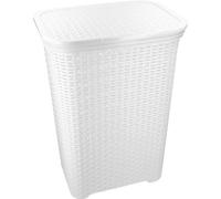 Unyqoos® : Panier à linge blanc de 65 litres avec couvercle, en plastique – Grand bac de rangement pour le linge, idéal pour optimiser le rangement dans la salle de bain et la cuisine