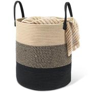 Unyqoos® Panier à linge en coton tressé, 45 litres – Ø35 x H40 cm, pliable, avec poignée en coton (jusqu'à 12 kg), sans métal/plastique, polyvalent pour le linge et le rangement