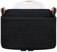 Unyqoos® Panier à linge noir de 85 litres – Panier de rangement pliable en corde de coton tressée avec des poignées, grand bac à linge pour vêtements, couvertures et jouets