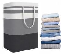 Unyqoos® Panier à linge pliable, 75 litres – Coton et lin, revêtement intérieur étanche en PEVA, doubles poignées renforcées, structure métallique autoportante
