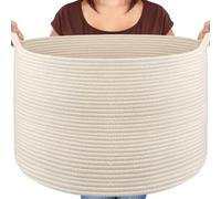 Unyqoos® Panier de rangement pliable, grand format, 50,8 x 50,8 x 33 cm – 4 compartiments, en coton, couleur neutre, compartiments en filet et poignées renforcées