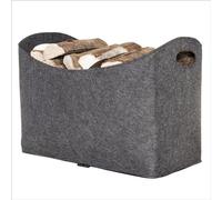Unyqoos® Panier en feutre et bois XL – Sac en feutre pour le bois de chauffage, les journaux et les courses, 54 x 30 x 39 cm, 60 litres, feutre de 5 mm d'épaisseur, 2 poignées de transport, anthracite