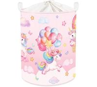 Unyqoos® Panier pliable pour linge d'enfant, motif licorne, rose – 63 L, 40 x 50 cm, avec cadre métallique, couvercle et poignées de transport renforcées – Pour le rangement des vêtements et des jouet
