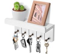 Unyqoos® : panneau mural décoratif pour clés avec étagère – étagère murale en bois blanc, 5 crochets, 25,5 x 8 x 10,5 cm, 244 g – idéal pour l'entrée et la cuisine