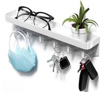 Unyqoos® : panneau mural en métal pour clés, gain de place, 1 pièce, avec étagère et 6 crochets, motif ondulé élégant, inclut un kit de vis et 2 accessoires de montage pour fixation au mur