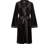 Unyqoos® Pastunette Premium : Kimono-peignoir – Velours polaire avec bordure satinée, noir, longueur 110 cm, taille 2XL (95% polyester, 5% Élasthanne)
