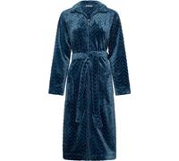 Unyqoos® Peignoir Pastunette Nordic Bloom – Polaire, bleu foncé, fermeture éclair, ceinture et poches, longueur d'environ 110 cm, taille 2XL