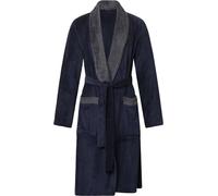 Unyqoos® Peignoir pour hommes, modèle "Gentlemen", en polaire corail, bleu marine/gris, taille L/XL – peignoir confortable pour le matin et pour la maison, avec col montant, ceinture et grandes poches