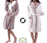 Unyqoos® Peignoir Surprise Beige/Blanc – Peignoir en microfibre réversible avec capuche, ultra-fin et chaud, unie, Oeko-Tex Standard 100