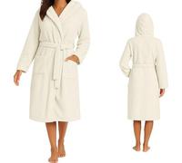 Unyqoos® Peignoir Unie S/M – Blanc cassé, capuche, ultra-doux et chaud, microfibre (100% polyester), avec poches, Öko-Tex Standard 100